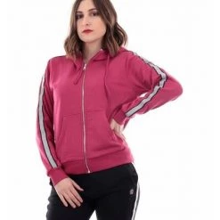 Colmar Hoodies & Sweatvesten Pink Zip Sweatshirt Glitter Sleeve Detail Pink